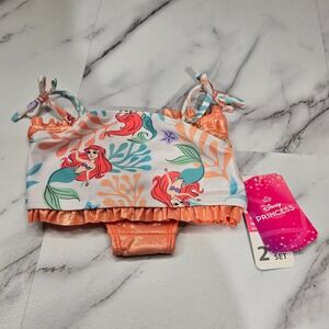 Disney Princess Ariel 2pc Bikini Swimsuit Baby Girls 18M Orange Shimmer Ruffle